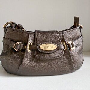 Gianfranco Ferré Beige Brown Pebbled Leather Oval Medium Shoulder Bag
